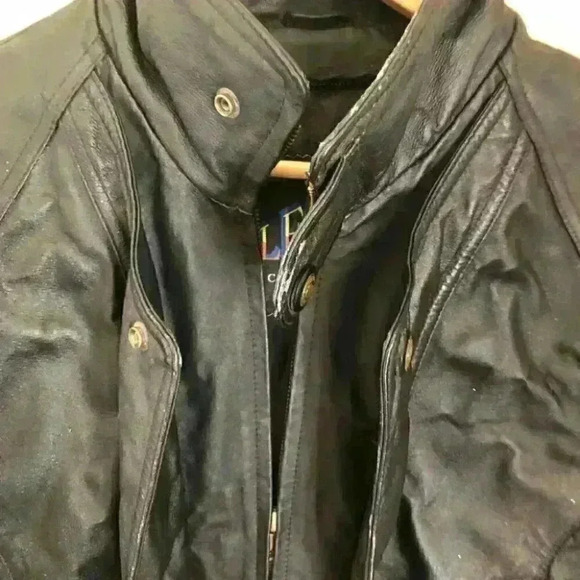 Leoni Black Leather Bomber Biker Jacket with Sherpa Lining Labeled Men's M - Picture 4 of 13